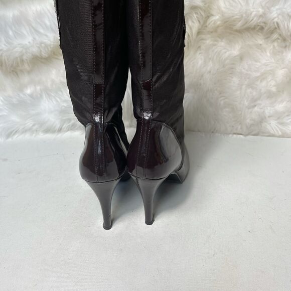 Herstyle brown lace up boots heels nylon and faux leather size 10 - Picture 5 of 12